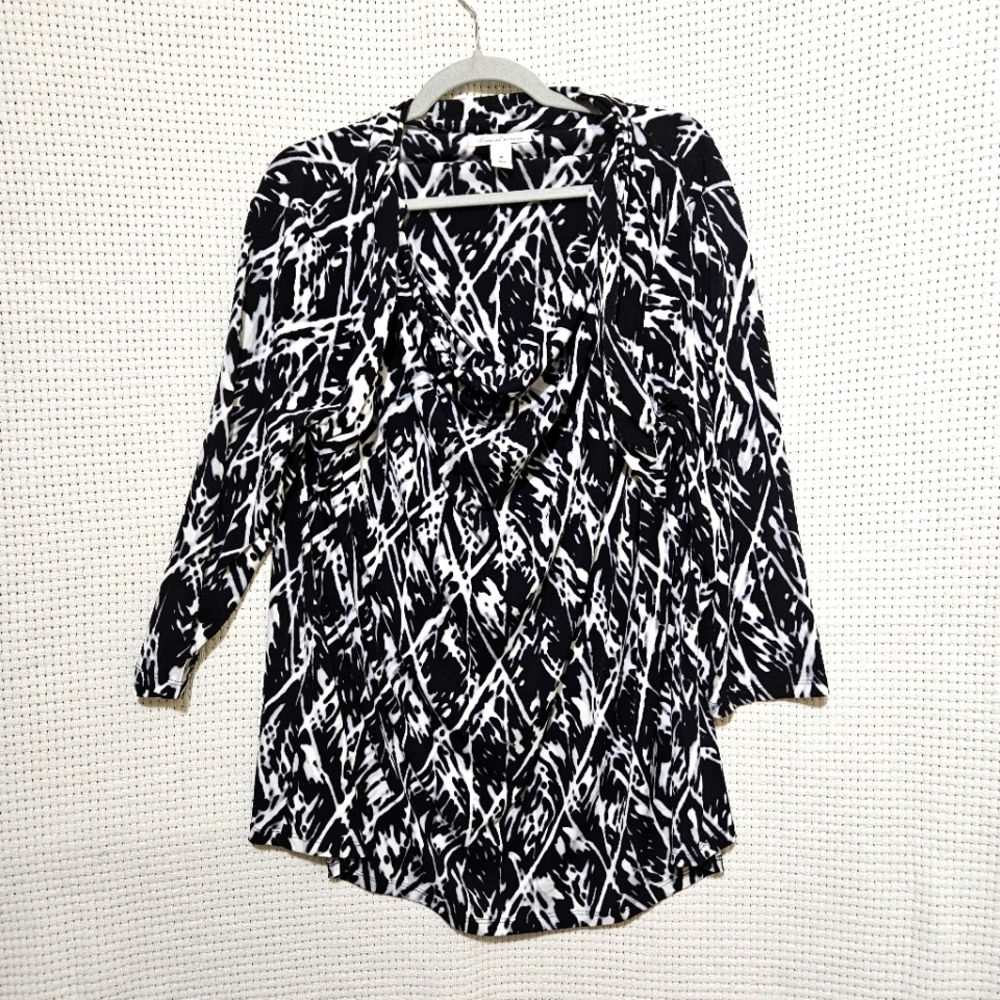 Kenneth Cole 2xl Black and White  Women's Top Cowl Neck Long Sleeve Lightweight